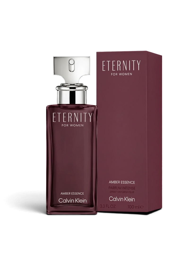 euaden Calvin Klein Eternity Amber Essence kadın parfümü, 100 ml koyu mor cam şişe ve uyumlu kutusu ile