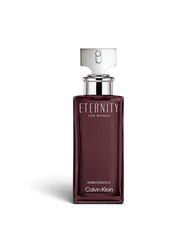euaden Calvin Klein Eternity Amber Essence kadın parfümü, koyu mor cam şişesi ve gümüş detaylı kapağıyla 100 ml