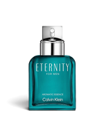 euaden Calvin Klein Eternity Aromatic Essence erkek parfümü, şık cam şişesinde turkuaz renkli aromatik odunsu koku