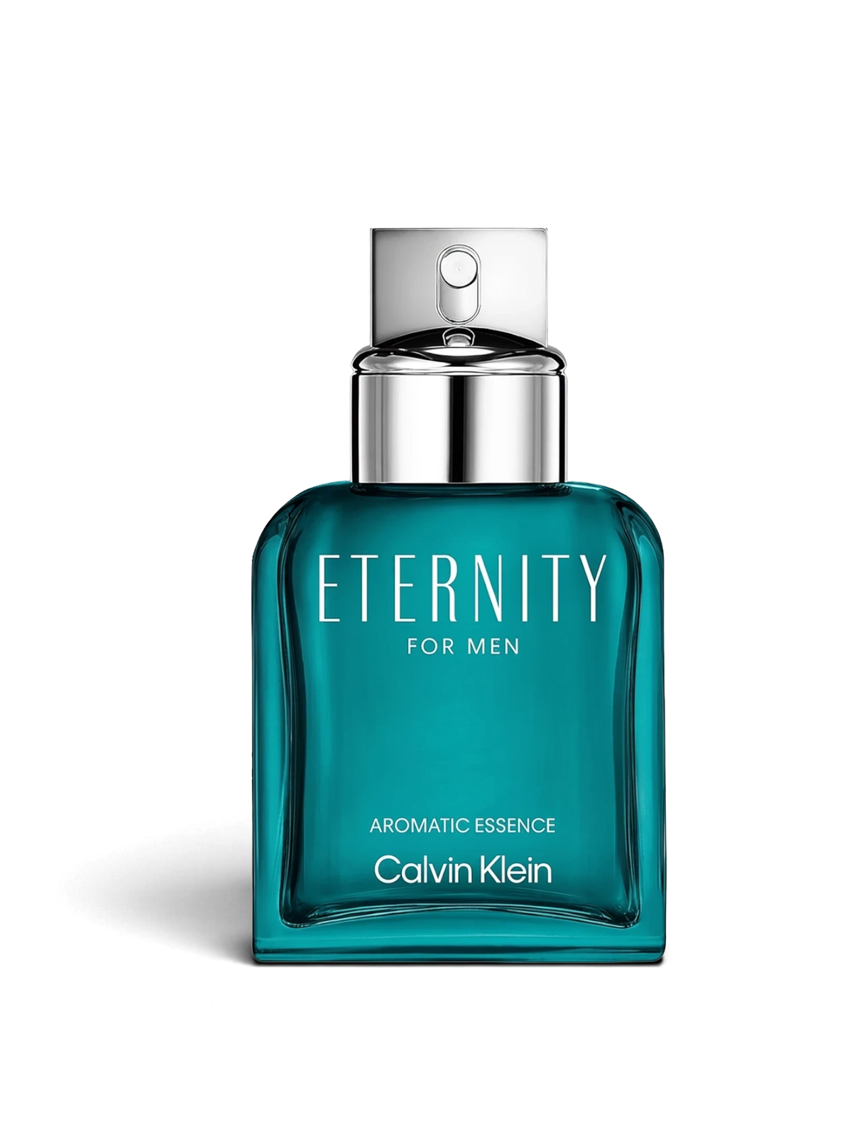 euaden Calvin Klein Eternity Aromatic Essence erkek parfümü, şık cam şişesinde turkuaz renkli aromatik odunsu koku