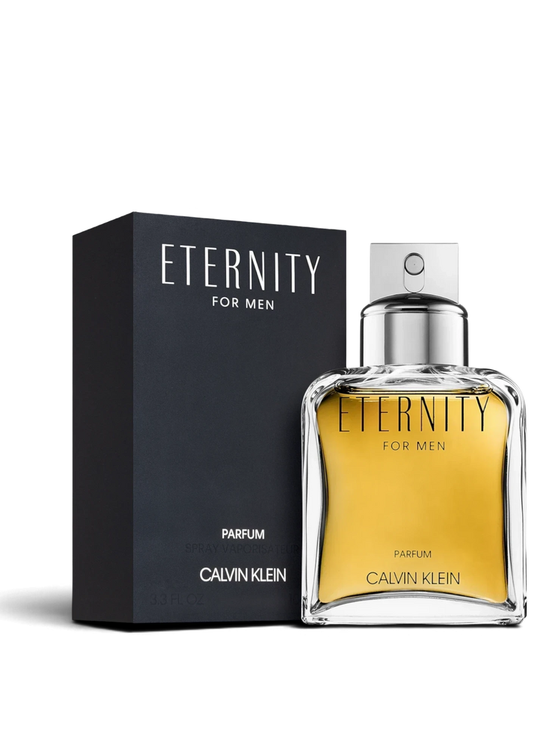 Euaden Calvin Klein Eternity Men Parfum 100 ml erkek parfümü, şık cam şişesi ve siyah kutusuyla