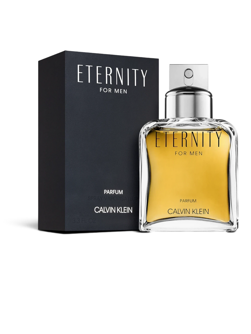 Euaden Calvin Klein Eternity Men Parfum 100 ml erkek parfümü, şık cam şişesi ve siyah kutusuyla