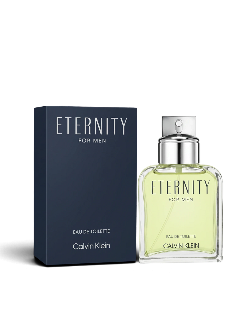 Euaden Calvin Klein Eternity Men EDT 100 ml erkek parfümü, şık cam şişesi ve lacivert kutusu ile klasik fujer kokusu.