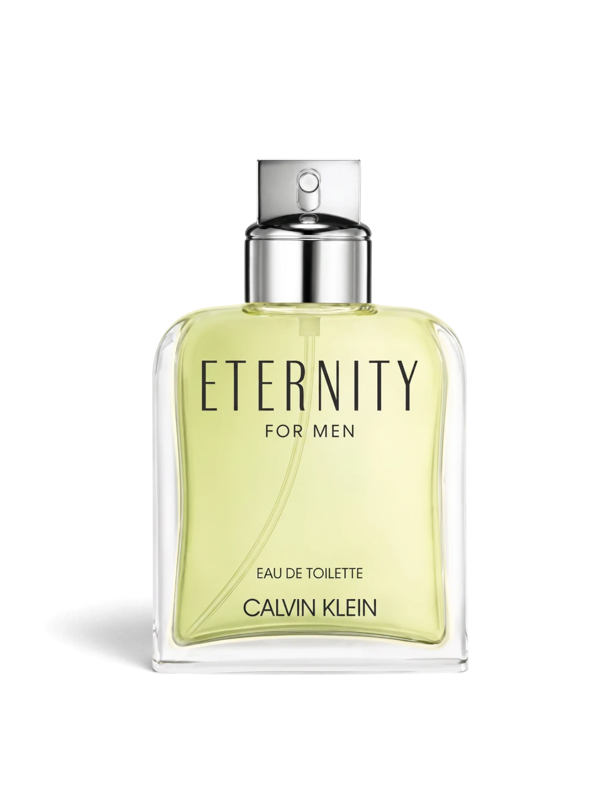 Euaden Calvin Klein Eternity Men EDT 100 ml erkek parfümü, şeffaf cam şişede açık sarı renkli aromatik koku.