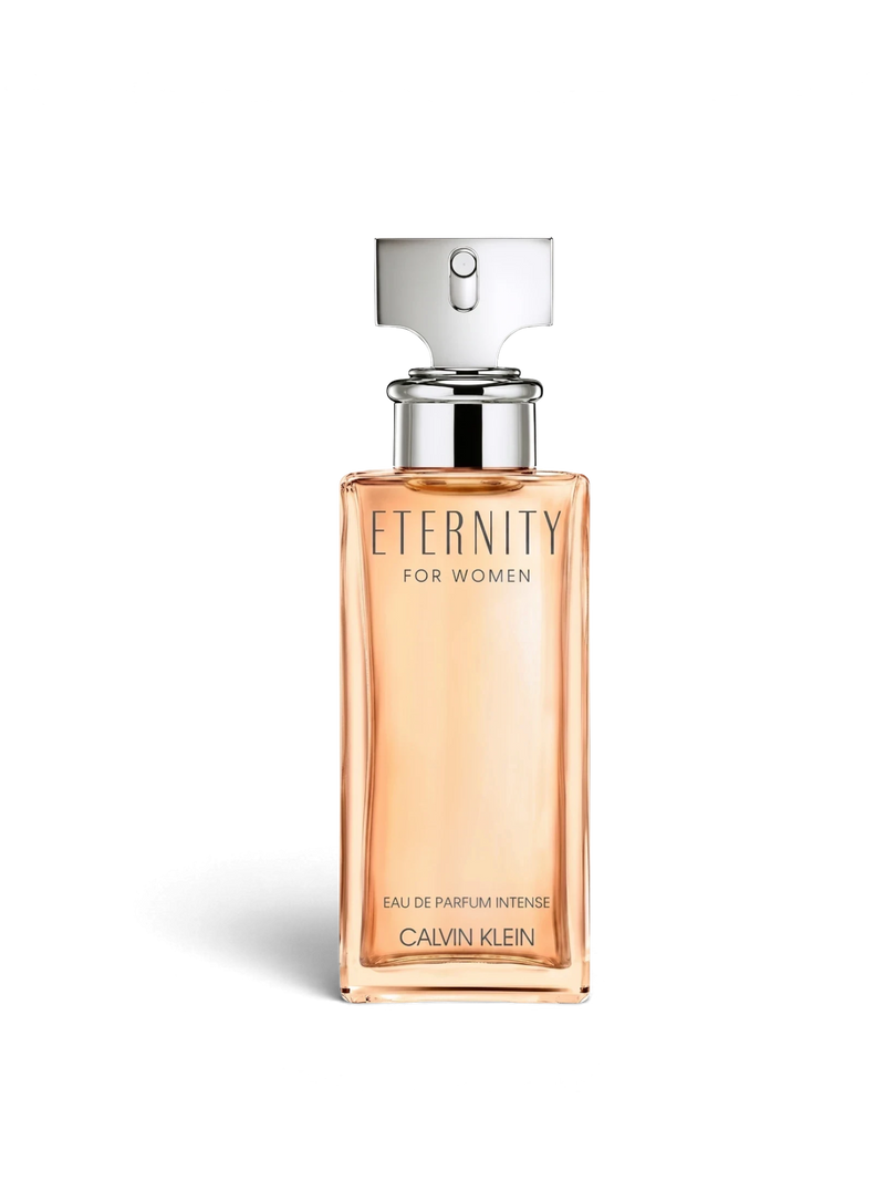 euaden Calvin Klein Eternity Woman Intense 100 ml şeftali tonlu cam şişede zarif çiçeksi ve pudramsı kadın parfümü