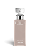 euaden Calvin Klein Eternity Suede Essence kadın parfümü, 100 ml şık bej şişe tasarımı ve gümüş kapak detayı