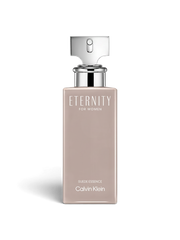 euaden Calvin Klein Eternity Suede Essence kadın parfümü, 100 ml şık bej şişe tasarımı ve gümüş kapak detayı