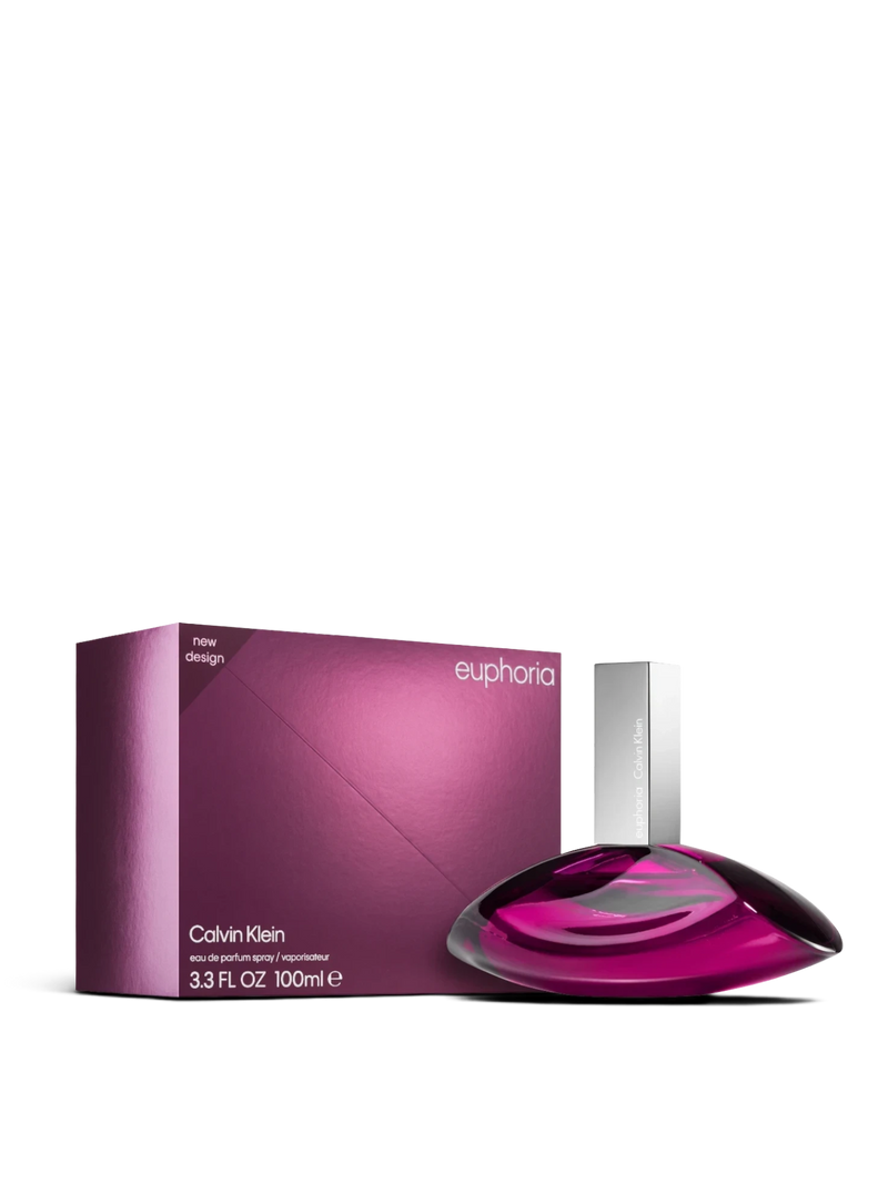 Euaden Calvin Klein Euphoria kadın parfümü, mor cam şişesi ve şık kutu tasarımıyla 100 ml edp