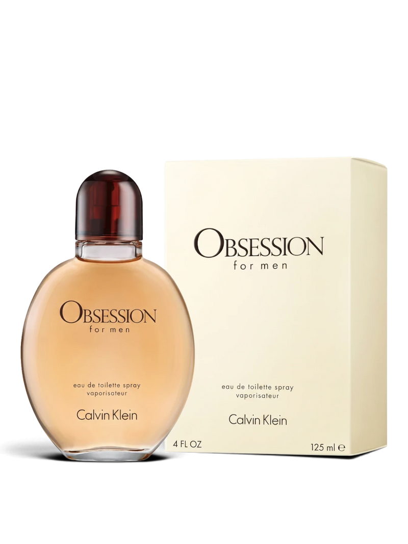 euaden Calvin Klein Obsession Men EDT 125ml erkek parfümü, şık cam şişesi ve bej renkli kutusu ile
