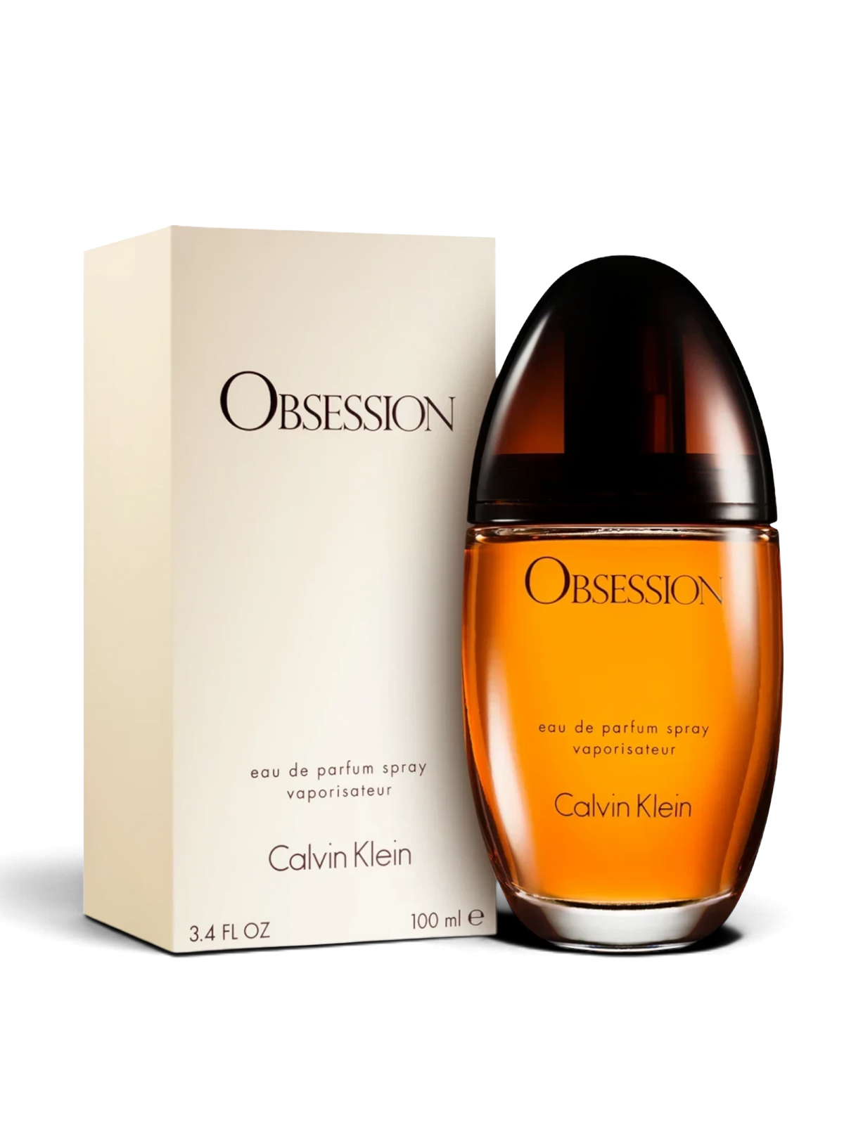 euaden CALVIN KLEIN Obsession kadın parfümü, kehribar rengi cam şişesi ve ikonik kutusu ile oryantal kokulu EDP