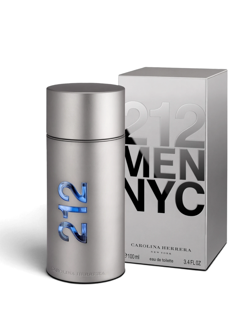 euaden koleksiyonundan gümüş renkli şişesi ve kutusuyla modern tasarımlı Carolina Herrera 212 Men erkek parfümü