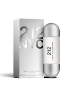 Euaden koleksiyonundan Carolina Herrera 212 Woman EDT parfüm şişesi ve gümüş renkli kutusu