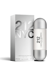 Euaden koleksiyonundan Carolina Herrera 212 Woman EDT parfüm şişesi ve gümüş renkli kutusu