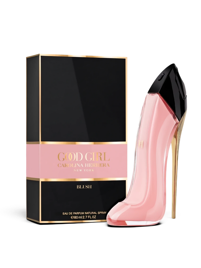 euaden Carolina Herrera Good Girl Blush parfüm, ikonik stiletto şişesi ve pembe kutusu ile zarif çiçeksi koku