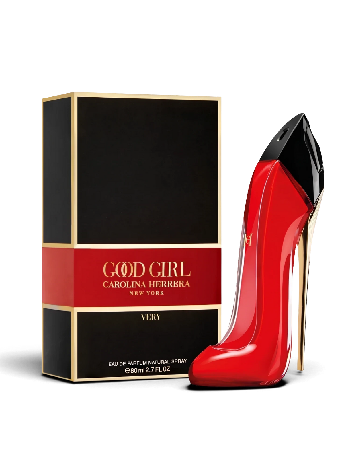 euaden Carolina Herrera Very Good Girl kırmızı stiletto şeklinde parfüm şişesi ve siyah kutusu