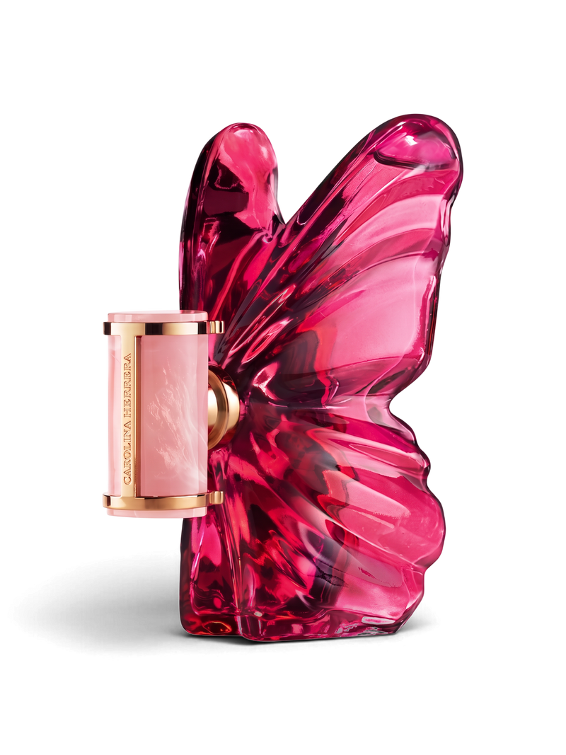 euaden Carolina Herrera La Bomba 50 ml kadın parfümü, kelebek kanadı formunda şık pembe cam şişe tasarımı