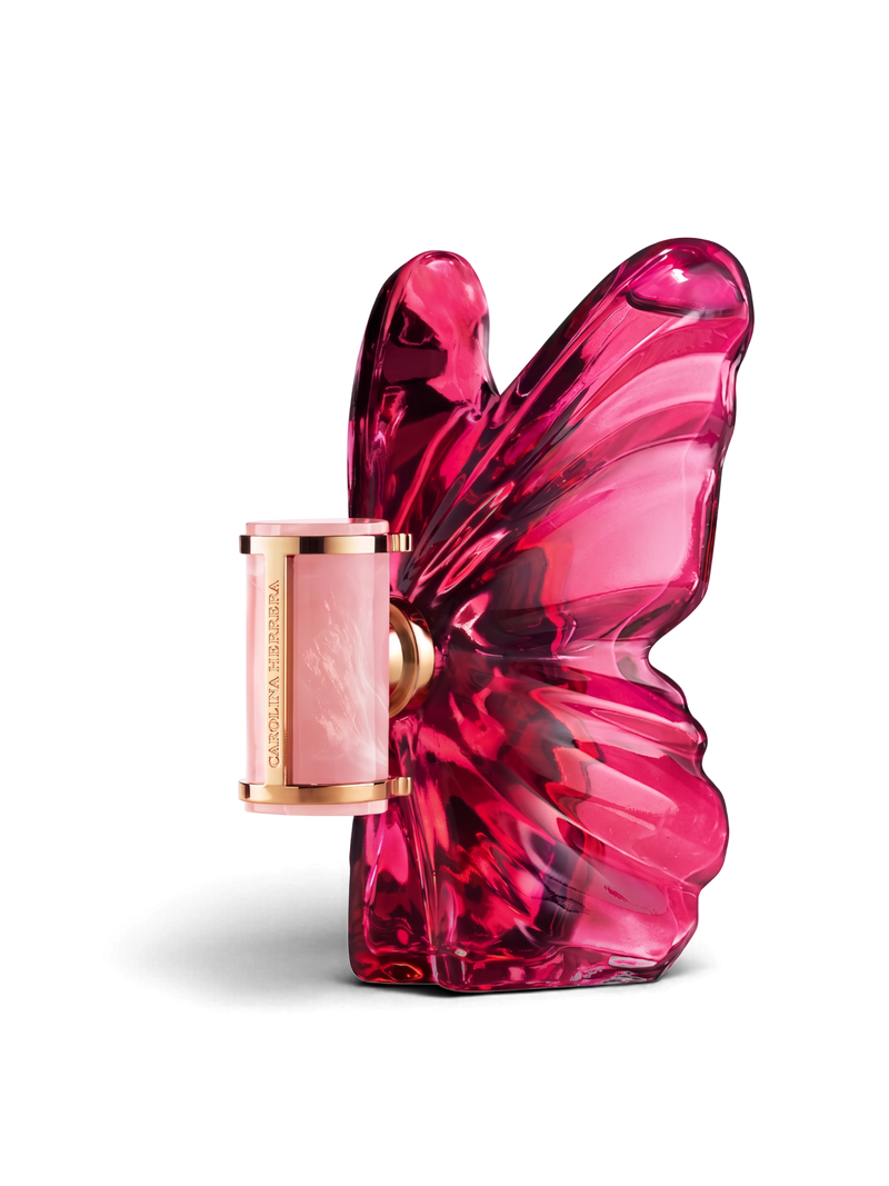 euaden Carolina Herrera La Bomba 50 ml kadın parfümü, kelebek kanadı formunda şık pembe cam şişe tasarımı