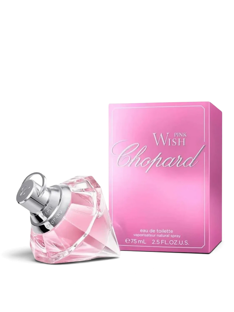euaden Chopard Wish Pink 75 ml kadın parfümü, elmas kesim pembe şişesi ve şık kutusu ile çiçeksi ve meyvemsi koku