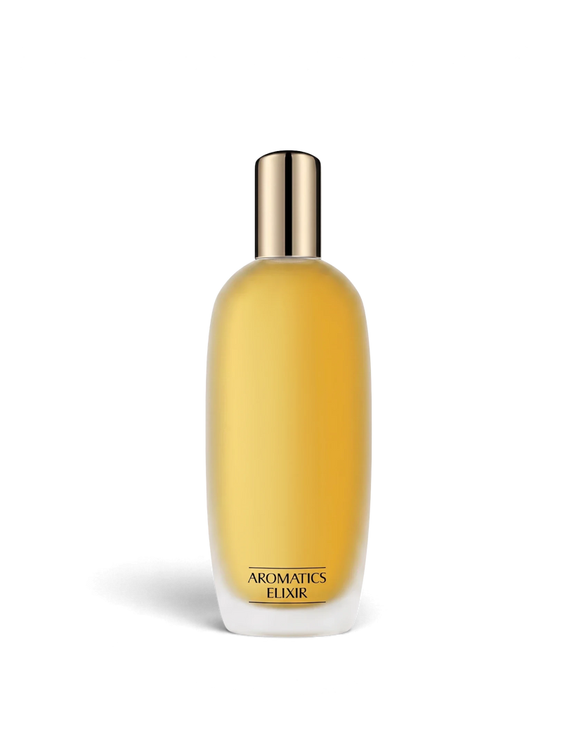 euaden Clinique Aromatics Elixir 100 ml kadın parfümü, altın sarısı cam şişesi ve zarif tasarımıyla