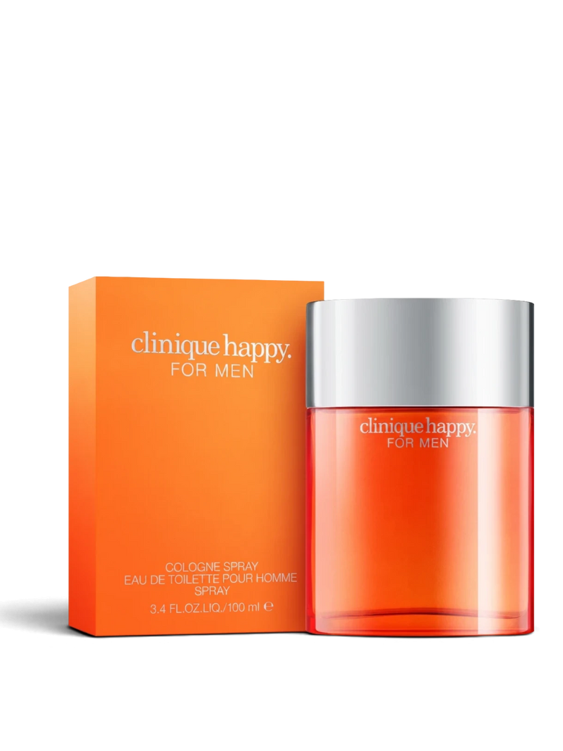 euaden Clinique Happy Men 100 ml turuncu cam şişe ve kutu tasarımı, narenciye notalı erkek parfümü