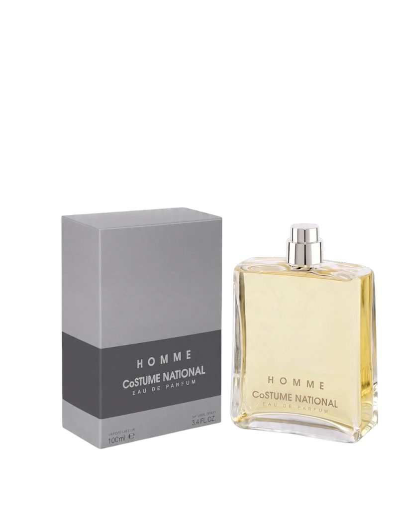Euaden Costume National Homme erkek parfümü, 100 ml şık cam şişesi ve gri kutusu ile odunsu ve baharatlı koku.