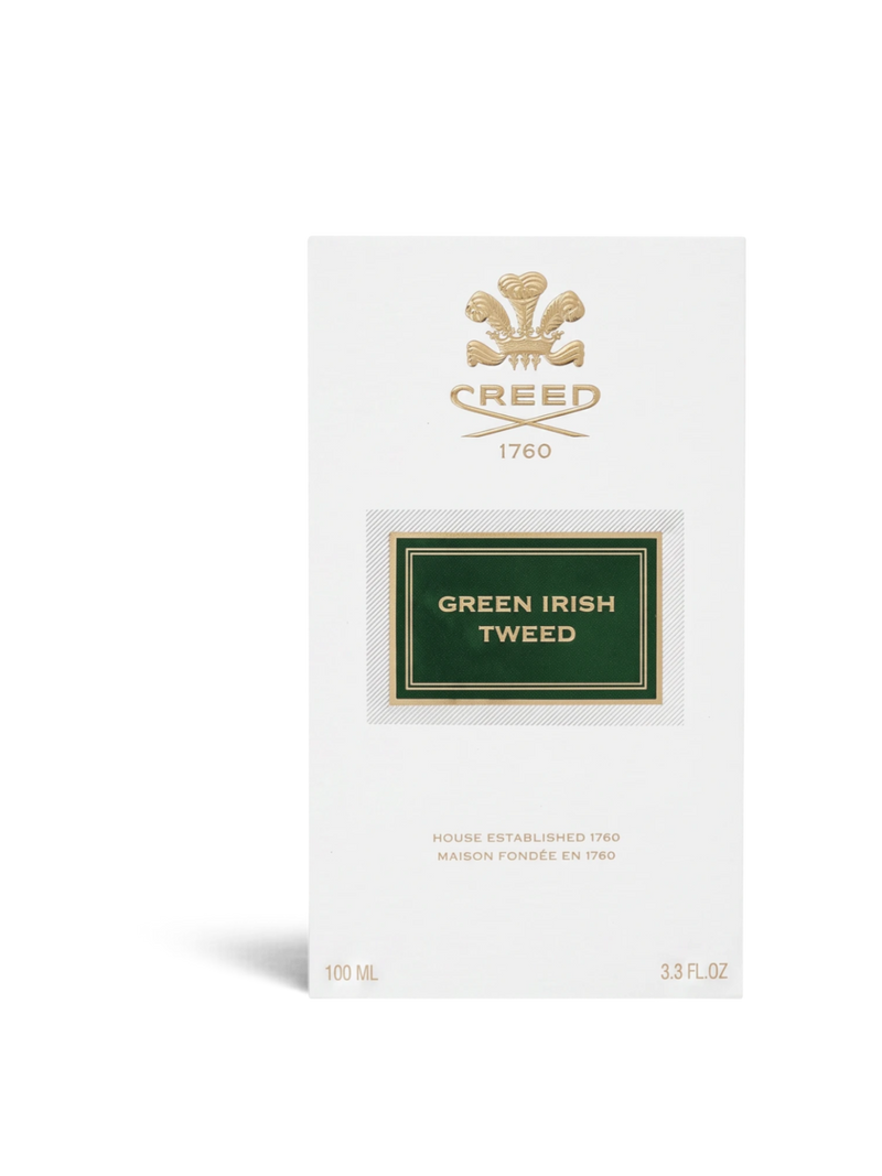 euaden tarafından sunulan, beyaz kutulu ve yeşil etiketli 100 ml Creed Green Irish Tweed erkek parfümü