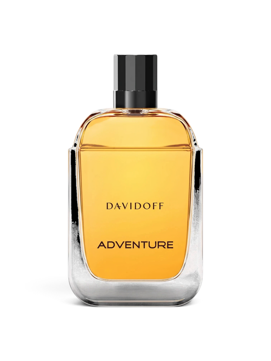 euaden Davidoff Adventure erkek parfümü, kehribar rengi cam şişesi ve siyah kapağı ile 100 ml EDT