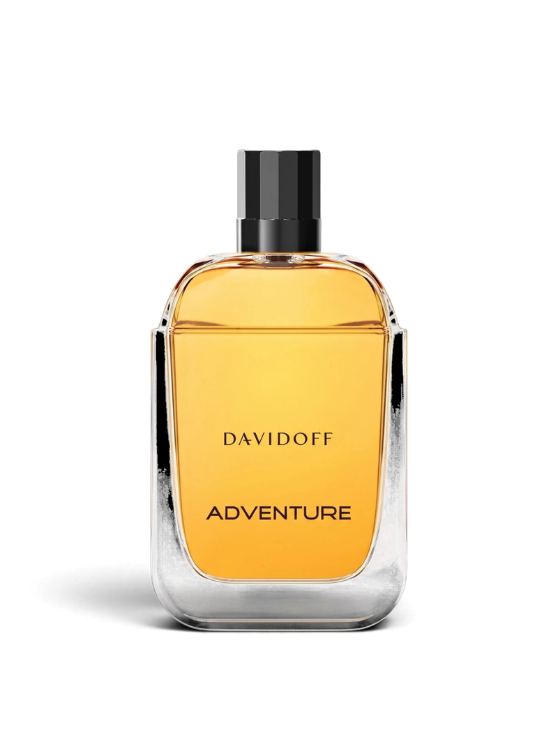 euaden Davidoff Adventure erkek parfümü, kehribar rengi cam şişesi ve siyah kapağı ile 100 ml EDT