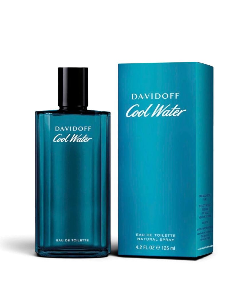 euaden Davidoff Cool Water erkek parfümü, ikonik mavi cam şişesi ve kutusu ile ferah deniz notalı EDT kokusu