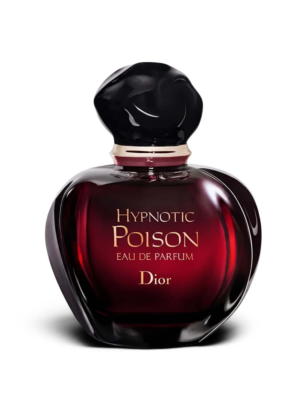 euaden Dior Hypnotic Poison EDP, koyu kırmızı cam şişesi ve siyah kapağıyla ikonik, gizemli kadın parfümü