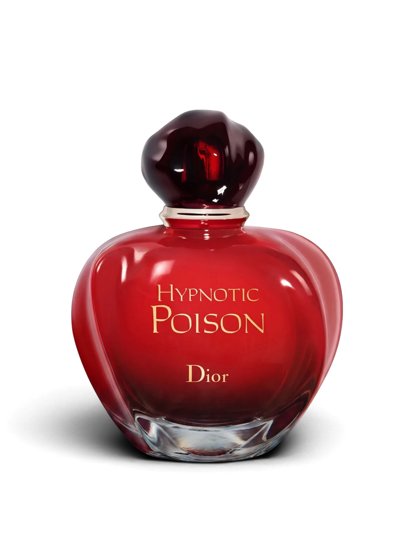 euaden Dior Hypnotic Poison EDT kadın parfümü, ikonik kırmızı cam şişesi ve zarif altın detaylarıyla