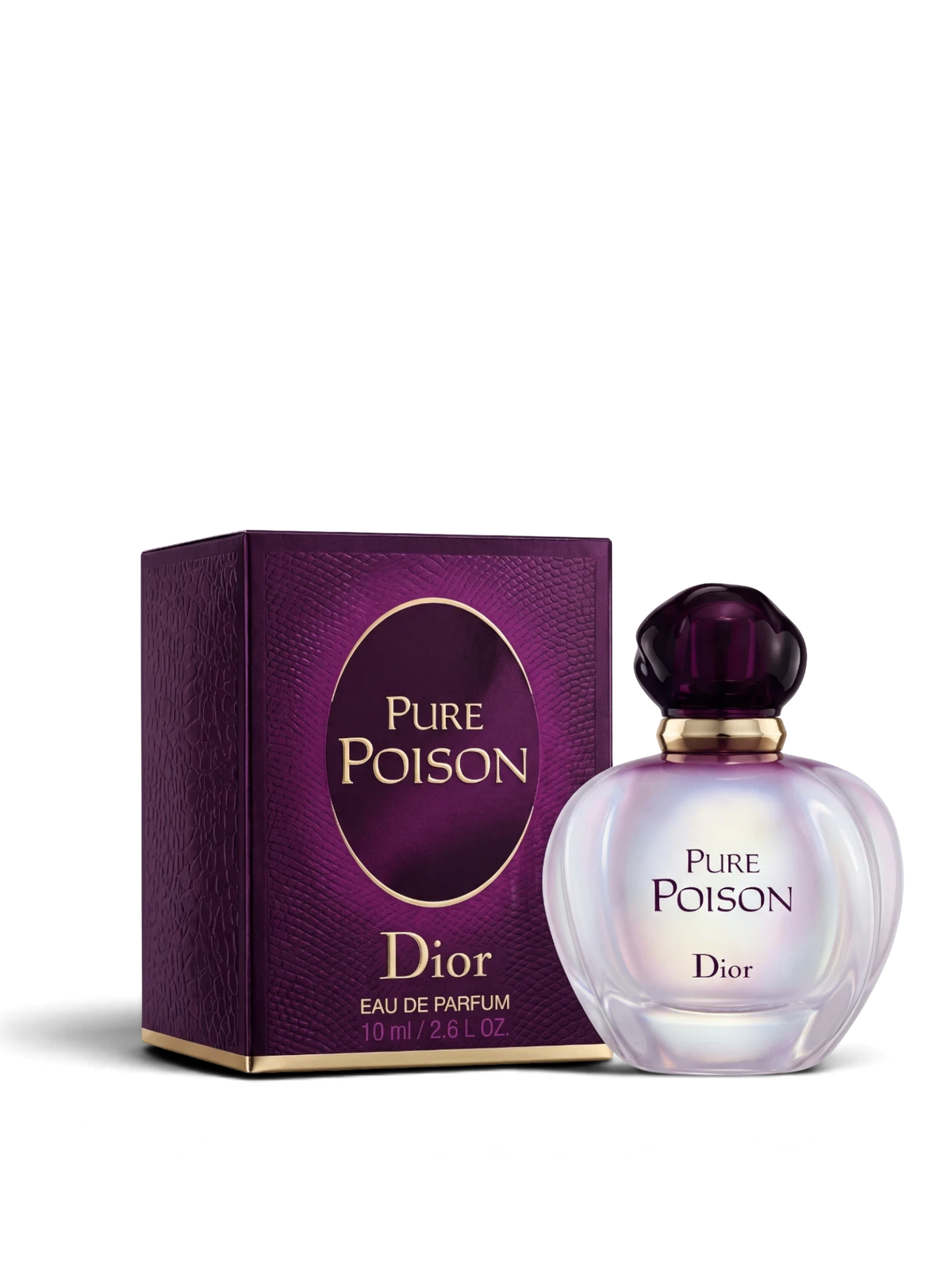 euaden Dior Pure Poison kadın parfümü, mor kutusu ve sedefli cam şişesiyle 100 ml EDP