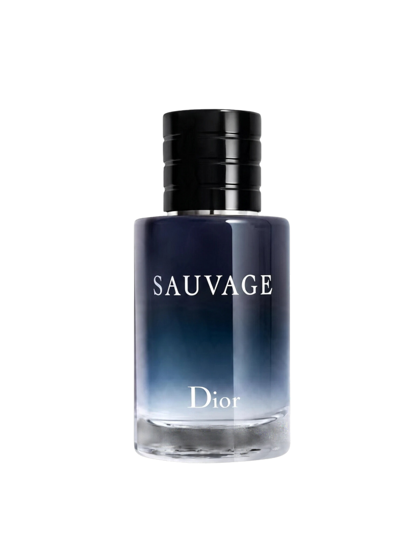 euaden Dior Sauvage erkek parfümü, lacivert degrade cam şişesi ve siyah kapağı ile ikonik modern tasarım
