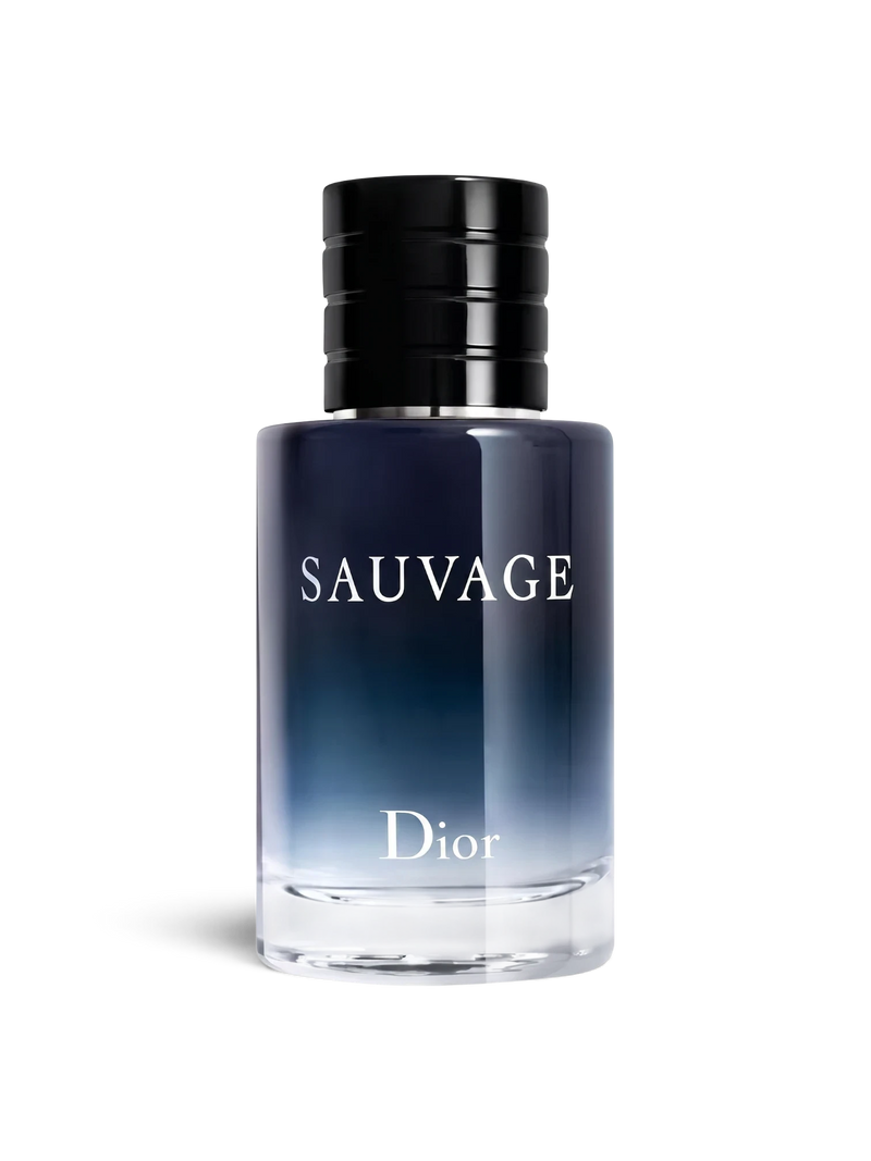 euaden Dior Sauvage erkek parfümü, lacivert degrade cam şişesi ve siyah kapağı ile ikonik modern tasarım