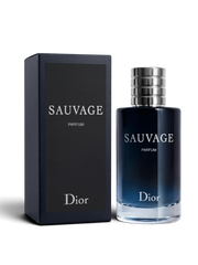 Euaden Dior Sauvage Parfum erkek parfümü, koyu lacivert cam şişesi ve şık siyah kutusu ile odunsu ve yoğun bir koku.