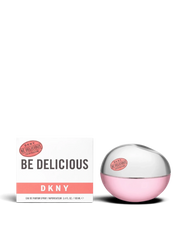 euaden DKNY Be Delicious Fresh Blossom kadın parfümü, ikonik elma şekilli pembe şişesi ve beyaz kutusu ile