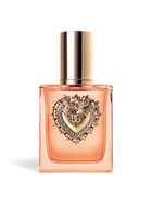 euaden Dolce & Gabbana Devotion Intense kadın parfümü, üzerinde altın rengi kalp sembolü bulunan şık cam şişe
