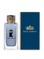 euaden Dolce & Gabbana K erkek parfümü, taç kapaklı 100 ml cam şişe ve lacivert kutusu ile birlikte.