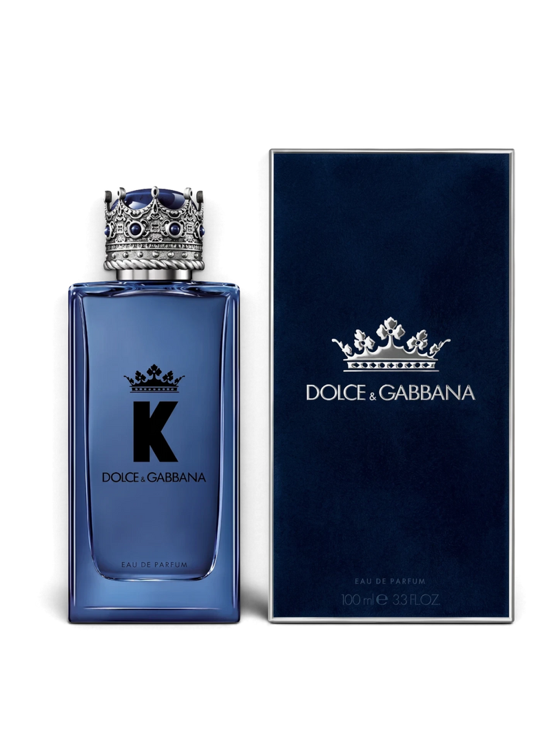 Euaden Dolce & Gabbana K EDP erkek parfümü, taç kapaklı lacivert cam şişesi ve şık kutusu ile 100 ml boyutu.