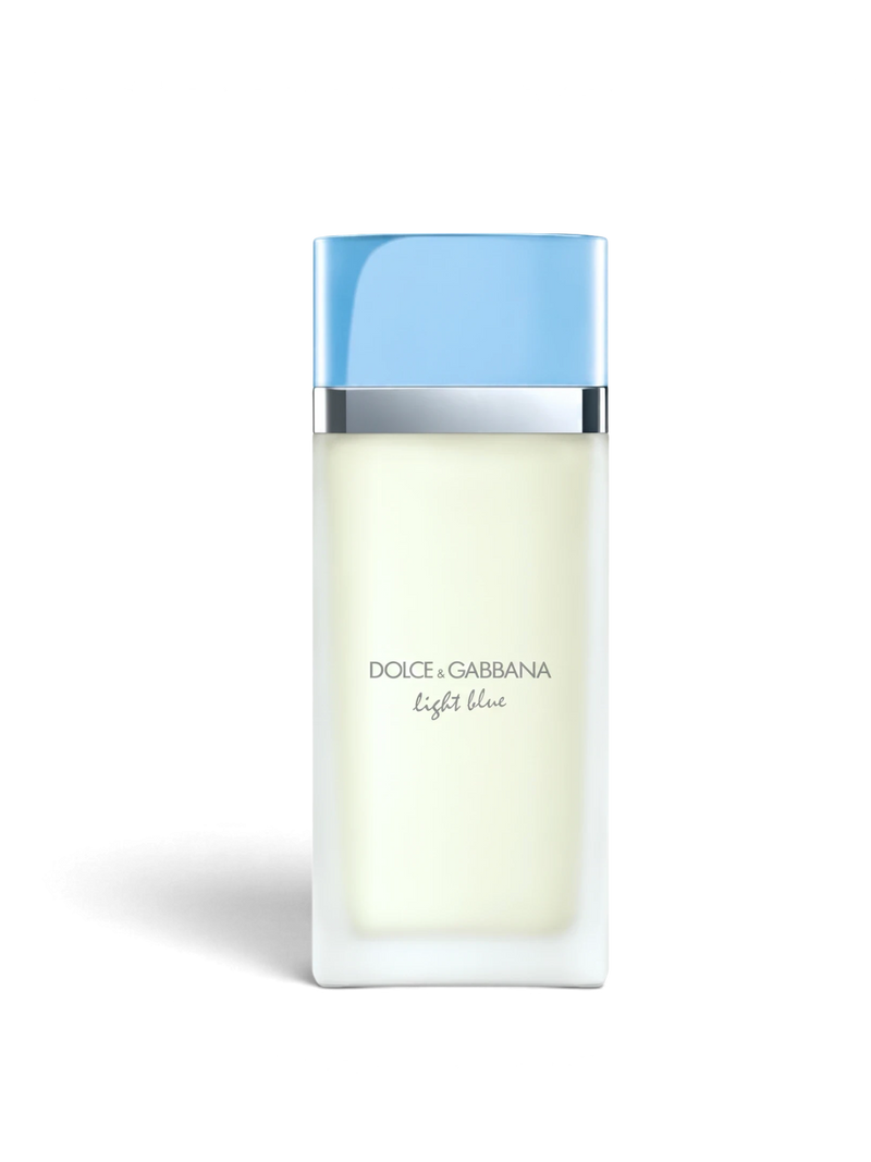 euaden Dolce & Gabbana Light Blue kadın parfümü, açık mavi kapaklı ve buzlu cam şişeli 100 ml EDT