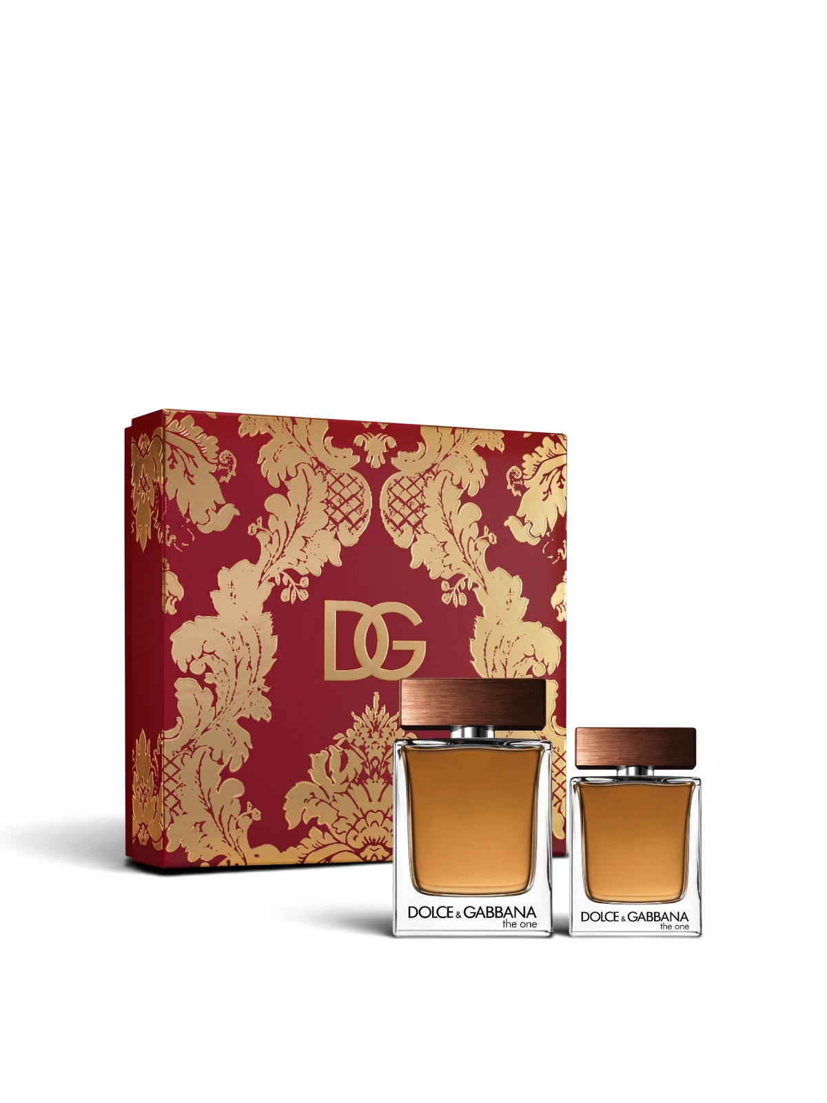 euaden Dolce & Gabbana The One erkek parfüm hediye seti, 100 ml ve 50 ml şişeler ile şık kırmızı desenli kutu.