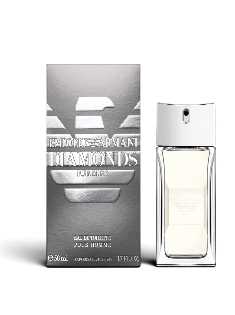 euaden Emporio Armani Diamonds Men 50 ml erkek parfümü, gümüş kutusu ve şık cam şişesiyle modern bir tasarım sunuyor.
