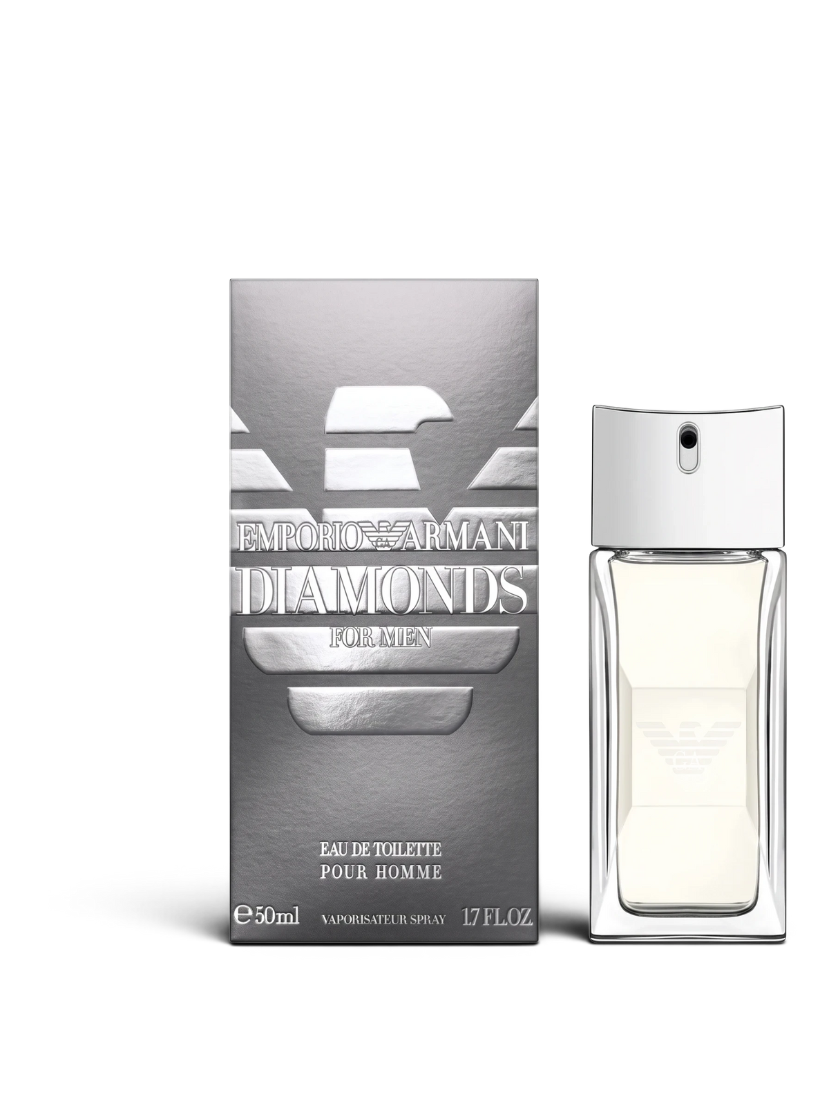 euaden Emporio Armani Diamonds Men 50 ml erkek parfümü, gümüş kutusu ve şık cam şişesiyle modern bir tasarım sunuyor.