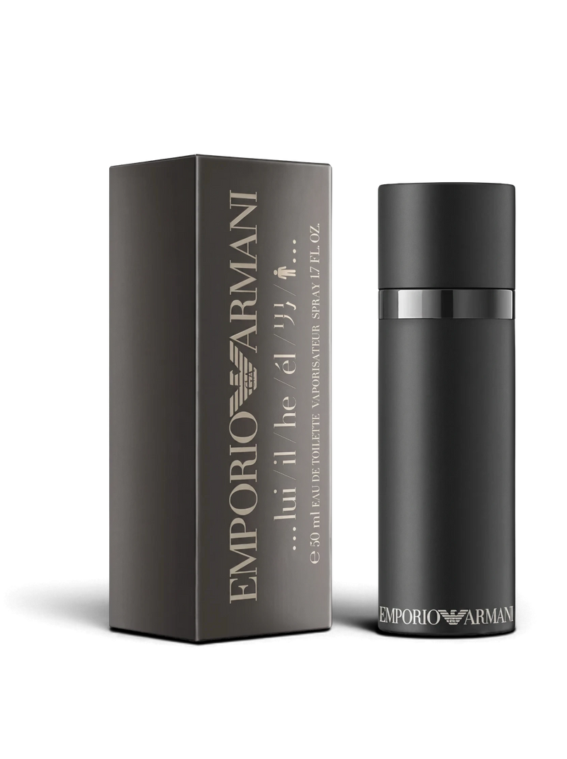 euaden Emporio Armani He erkek parfümü 100 ml siyah minimalist şişe ve kutu tasarımı