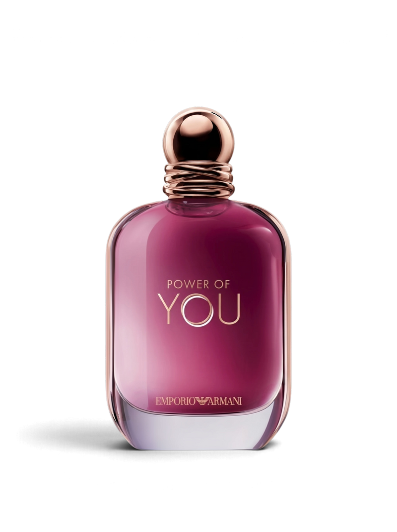euaden Emporio Armani Power Of You kadın parfümü, 90 ml mor cam şişe ve rose gold kapak tasarımıyla.