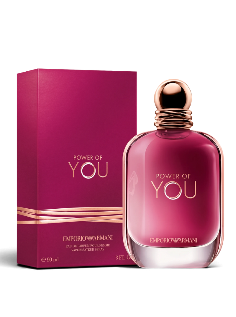 euaden Emporio Armani Power Of You kadın parfümü, 90 ml şık cam şişe ve fuşya renkli kutu tasarımıyla