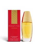 euaden Estée Lauder Beautiful kadın parfümü, 75 ml altın kapaklı cam şişe ve kırmızı kutusu ile zarif çiçeksi koku