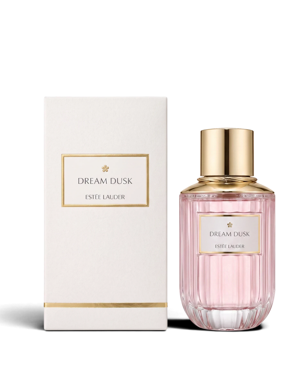 euaden Estée Lauder Dream Dusk kadın parfümü, pembe cam şişesi ve zarif beyaz kutusu ile çiçeksi ve meyvemsi koku