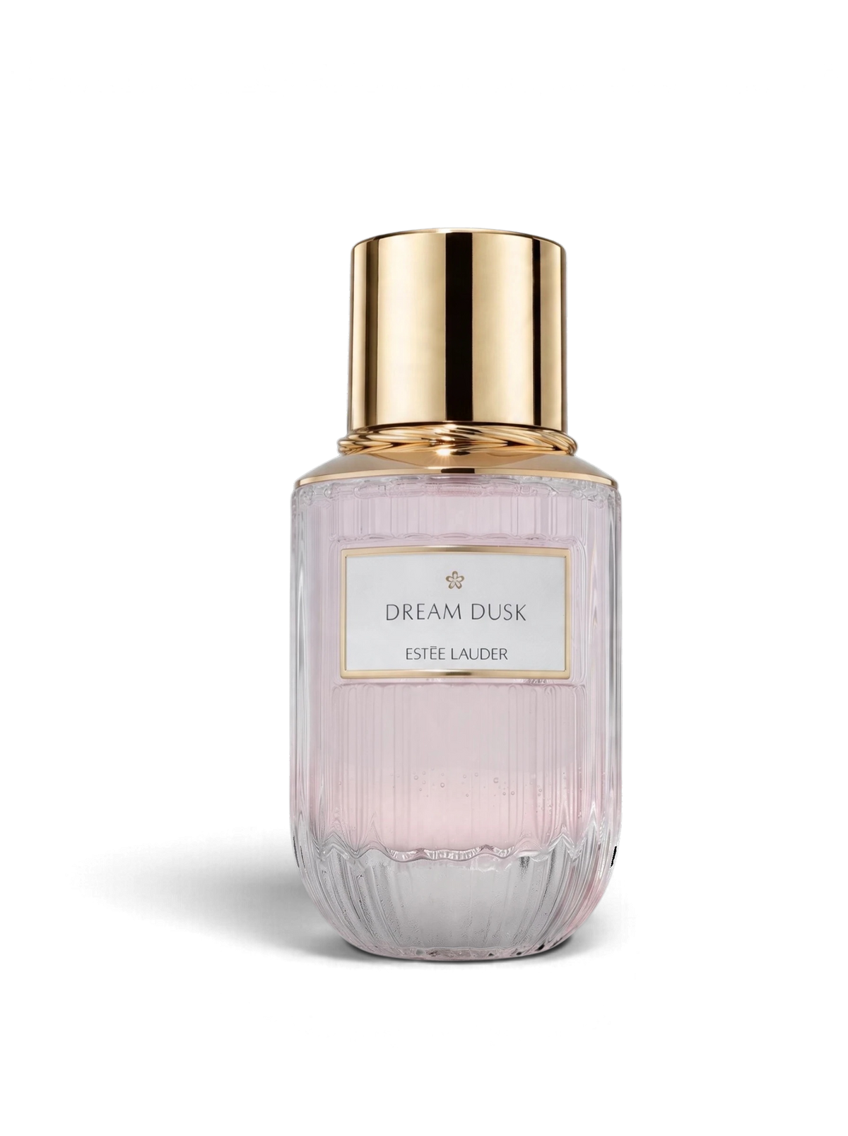 euaden Estée Lauder Dream Dusk kadın parfümü, altın kapaklı şık cam şişesi ve pembe çiçeksi kokusuyla zarif bir tasarım.