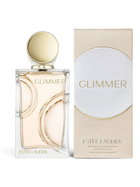 euaden Estee Lauder Glimmer 100 ml kadın parfümü, şık cam şişesi ve zarif kutusu ile beyaz arka planda